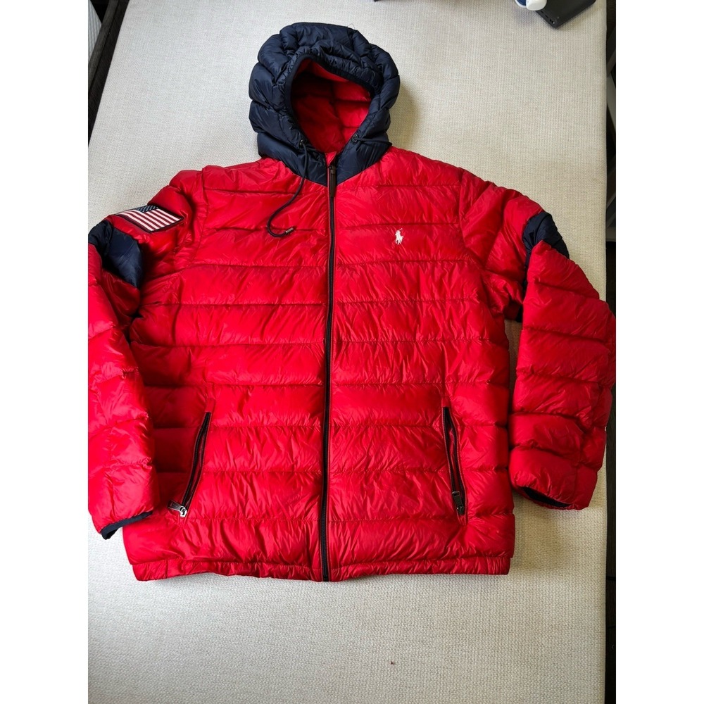 Polo Ralph Lauren Men's Puffer Jacket XL Quilted Down Style American Flag Patch